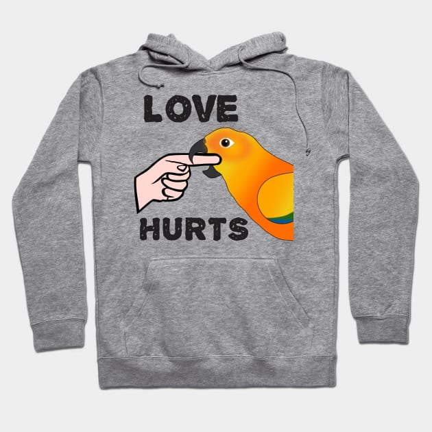Love Hurts Sun Conure Parrot Biting Hoodie by Einstein Parrot